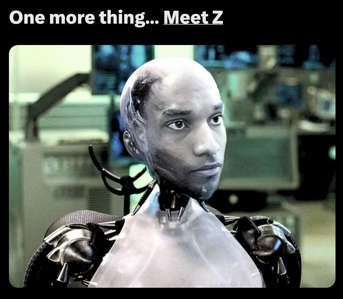 Leaked internal feed frame captioned 'One more thing... Meet Z', the first sighting of Agent Z.